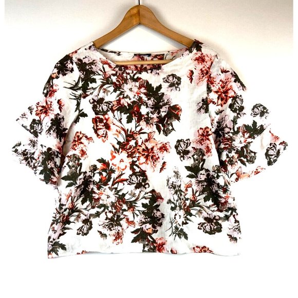 Lord & Taylor Tops - Lord & Taylor Women's Floral Print Linen Ruffled Sleeve Top Size Petite …